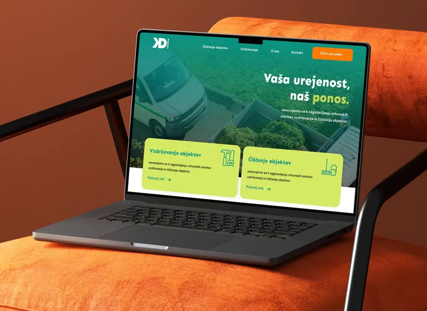 KD Storitve: Visual identity and website design for a cleaning company.