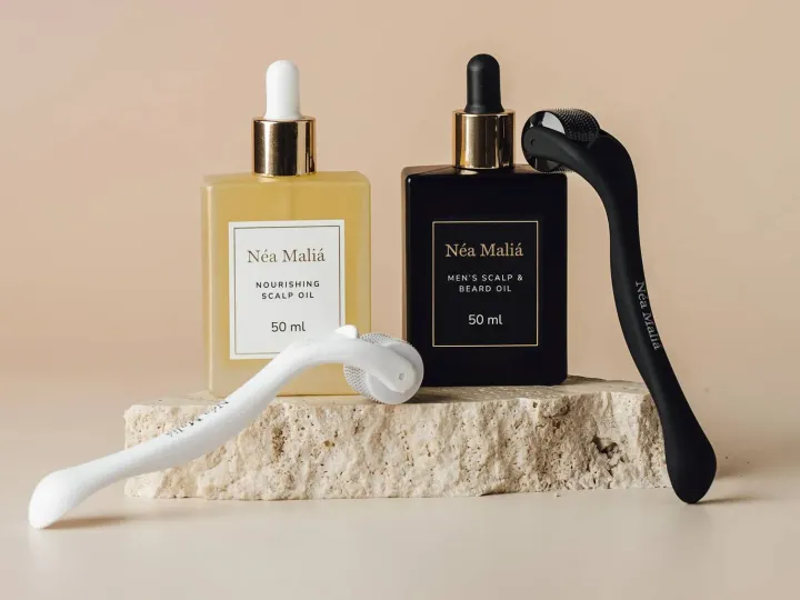 Néa Maliá: Visual identity and packaging design for a haircare brand.