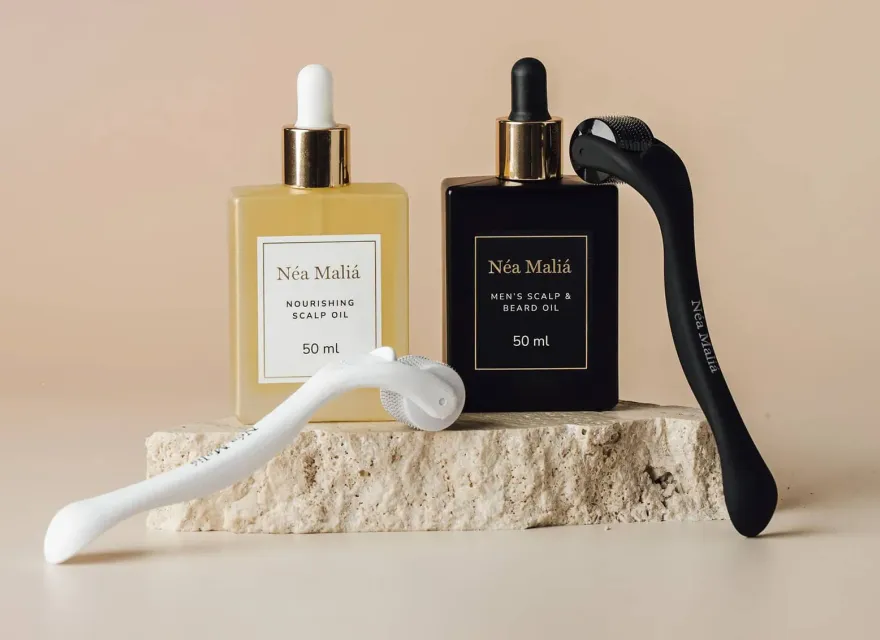 Néa Maliá: Visual identity and packaging design for a haircare brand.