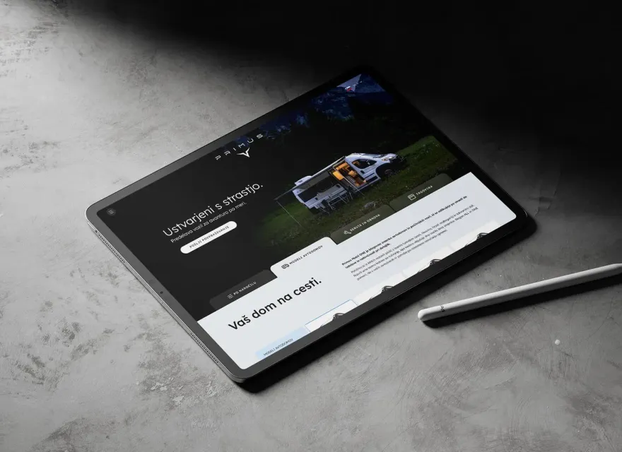 Primus Mobil: Visual identity and website design for a camper renovation brand.