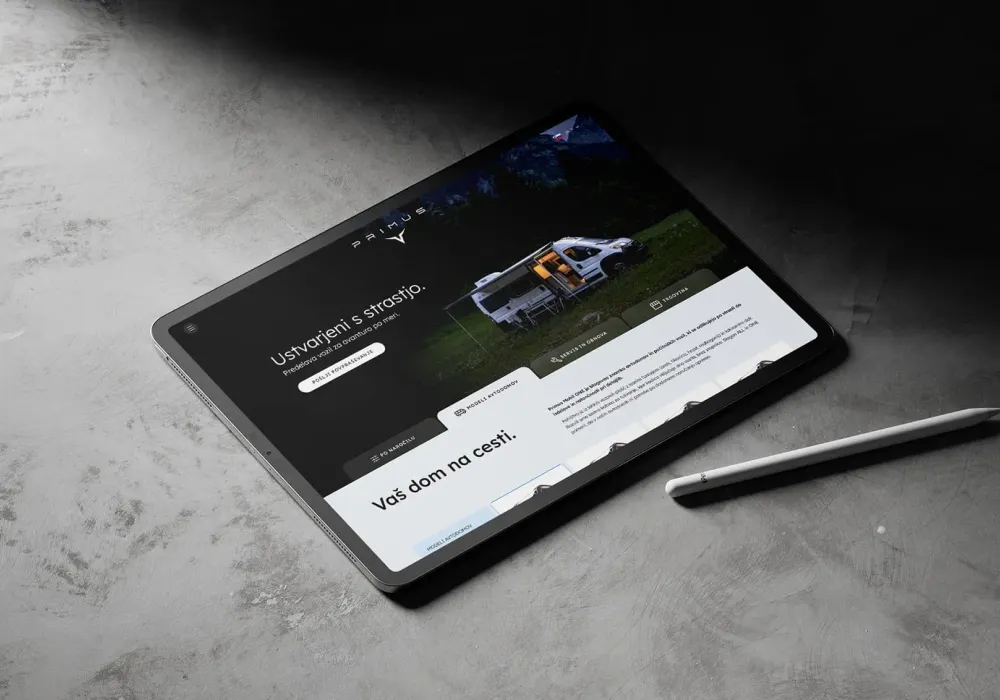 Primus Mobil: Visual identity and website design for a camper renovation brand.